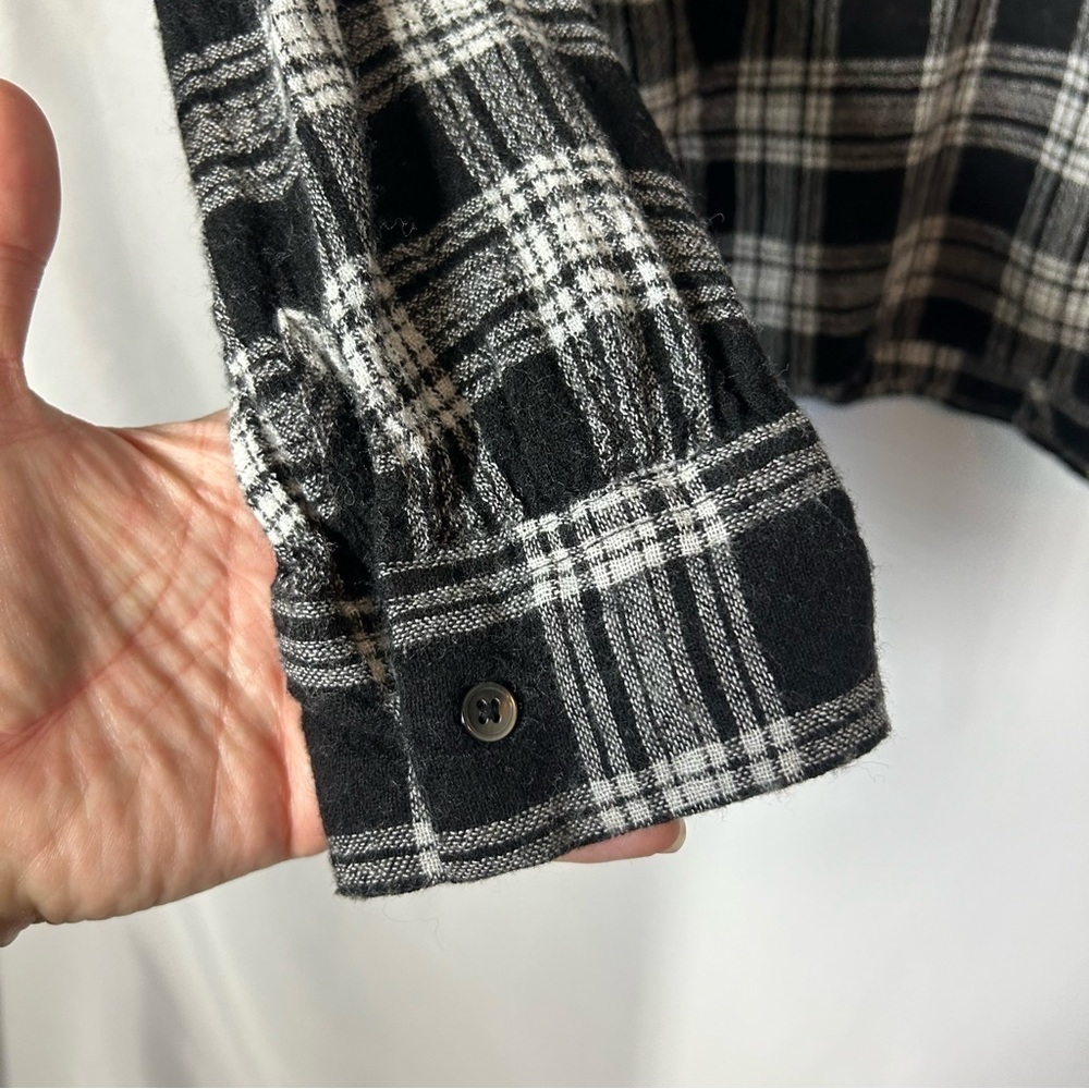 Madewell | Wool Blend Long Sleeve Plaid Top Black White Women’s Size Small - Picture 7 of 12